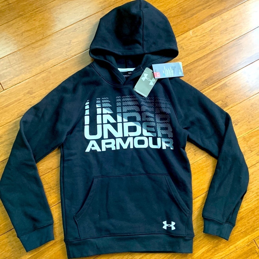 NEW UA ColdGear Hoodie Black/White Loose Fit sz YLG